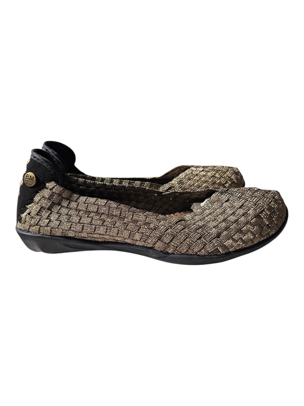 bernie mev. Metallic Gold Woven Pointed Slip-On Flats